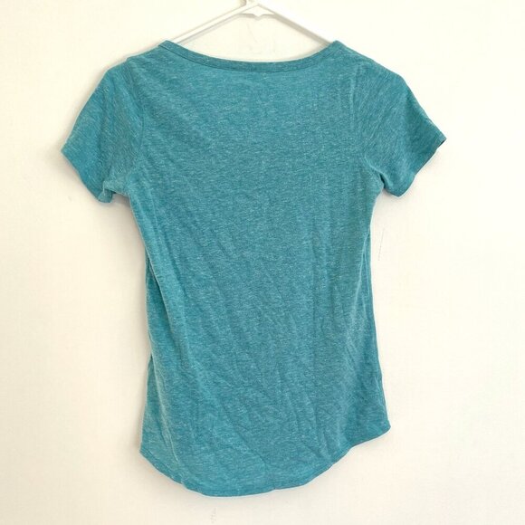 LUCKY BRAND Heathered Heather Aqua Blue Graphic Henley Short Sleeve T-Shirt Tee - Picture 8 of 10
